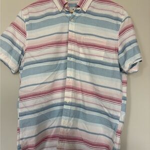American Eagle Outfitters Short Sleeve Button-Down in Pink, Blue & White
